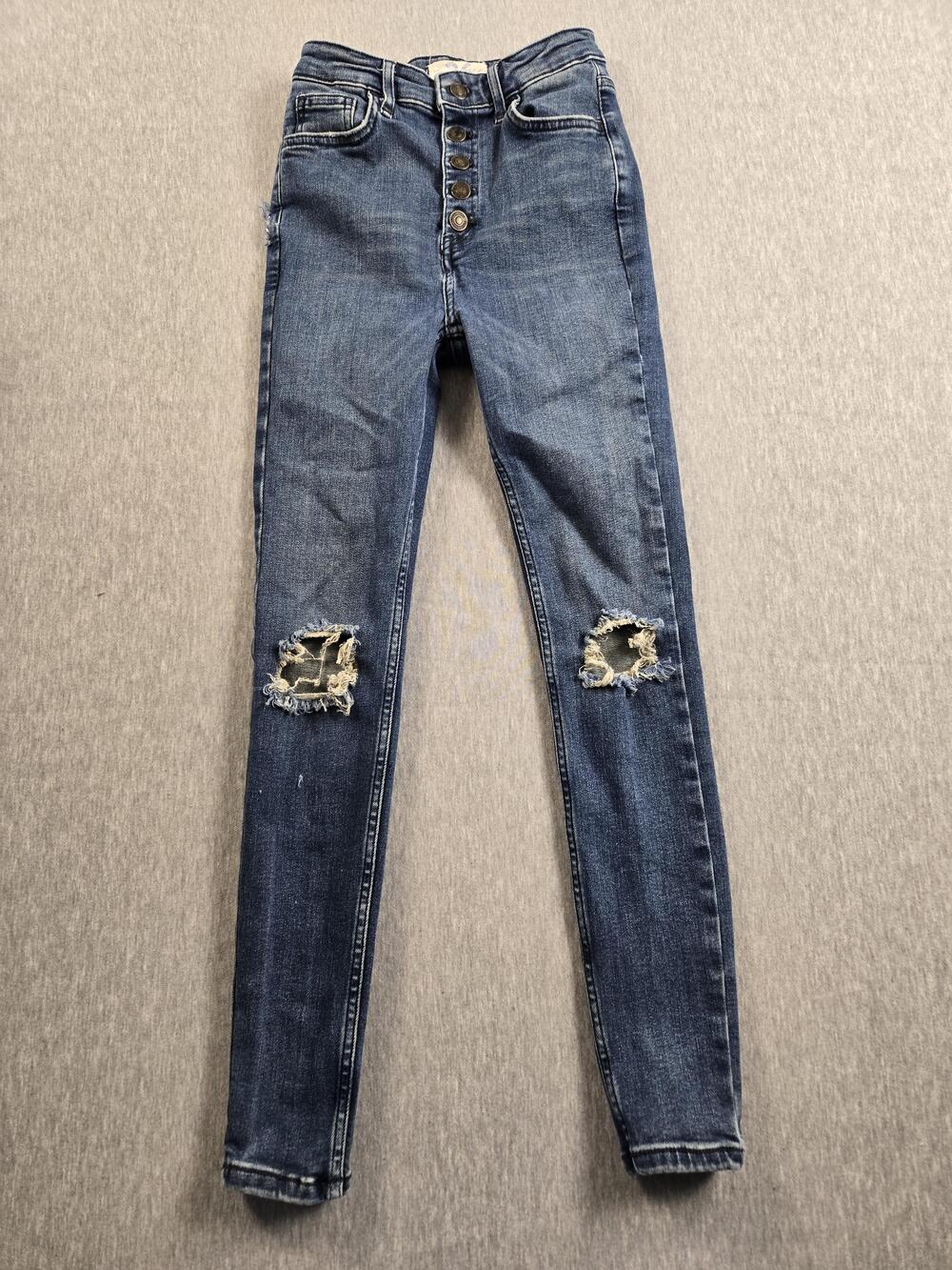 Free People Jeans Womens 26 Distressed High Rise Skinny Button Fly Denim Pants